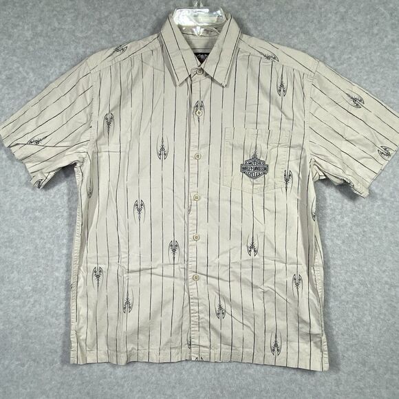 Harley Davidson 2006 Men Sz M Button Down Short Sleeved Stripe Shirt Embroidered - Picture 2 of 10
